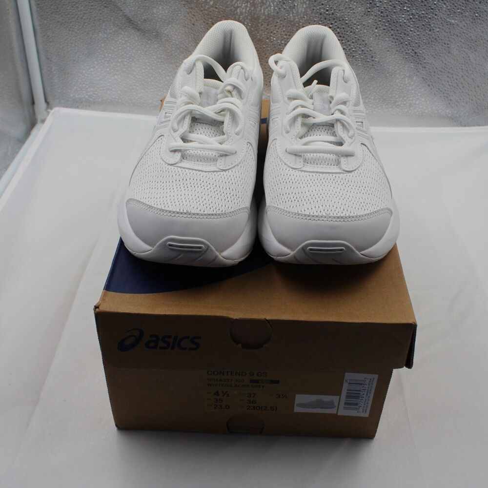 NEW ASICS Contend 9 GS White Glacier Grey Kids Running Shoes 4.5Y 1014A337-100